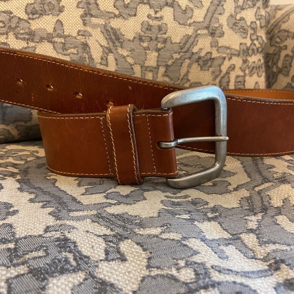 J. Crew 19941 Cognac Brown Genuine Leather wide Belt USA made Sz 32
